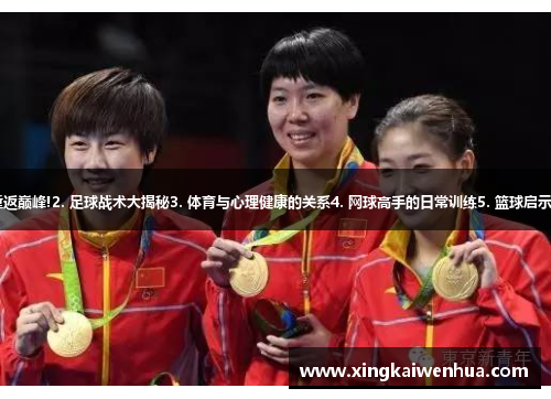 1. 乒乓球传奇：重返巅峰!2. 足球战术大揭秘3. 体育与心理健康的关系4. 网球高手的日常训练5. 篮球启示录：追寻王者之路